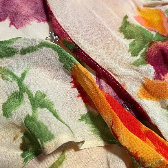 Karen Kane 3X Ruffle Front Garden Fairy Floral Blouse Orange Pink Vibrant‎ Bold - Picture 4 of 8